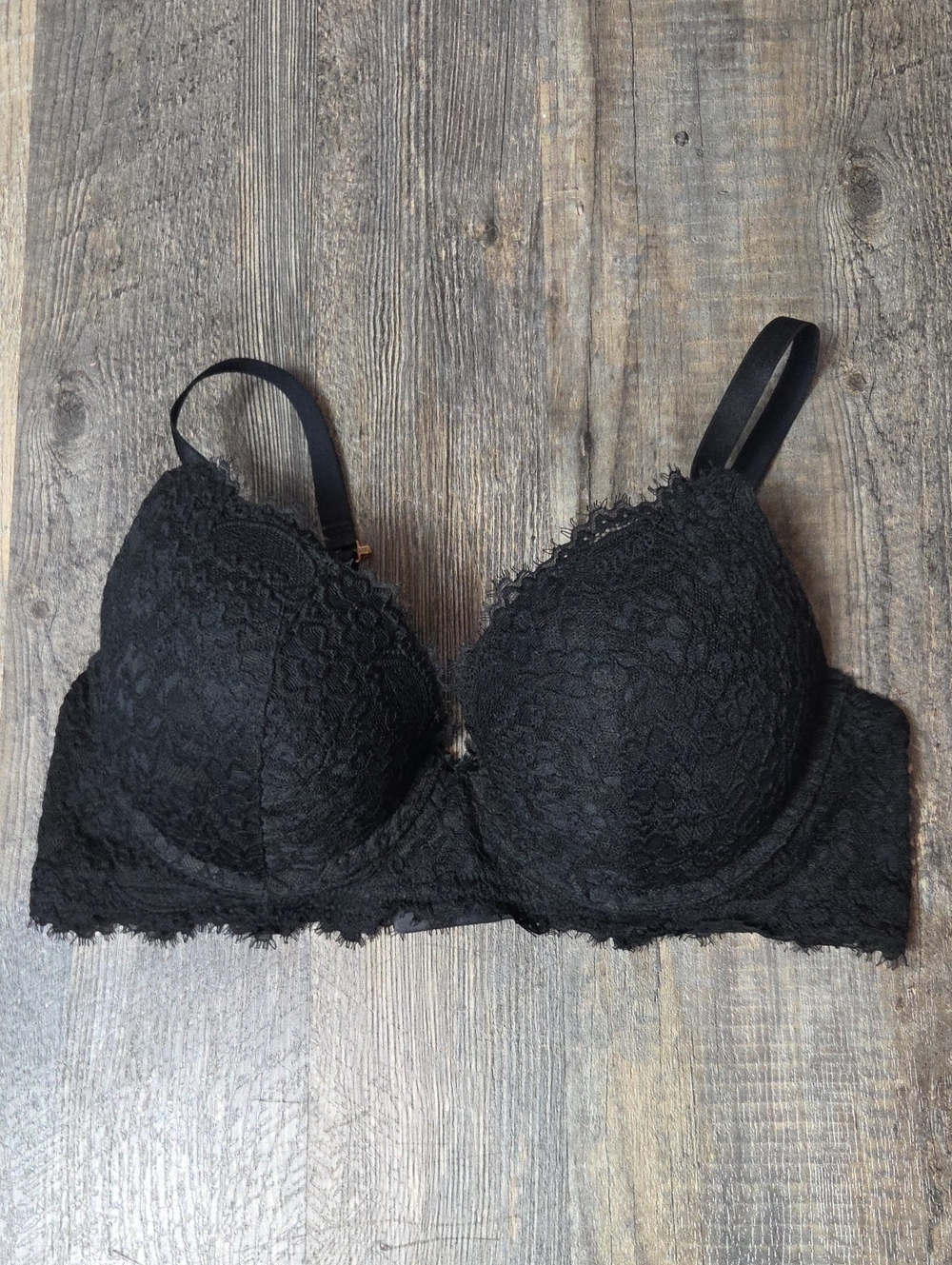 aerie Black Lace Longline Push-Up Bra